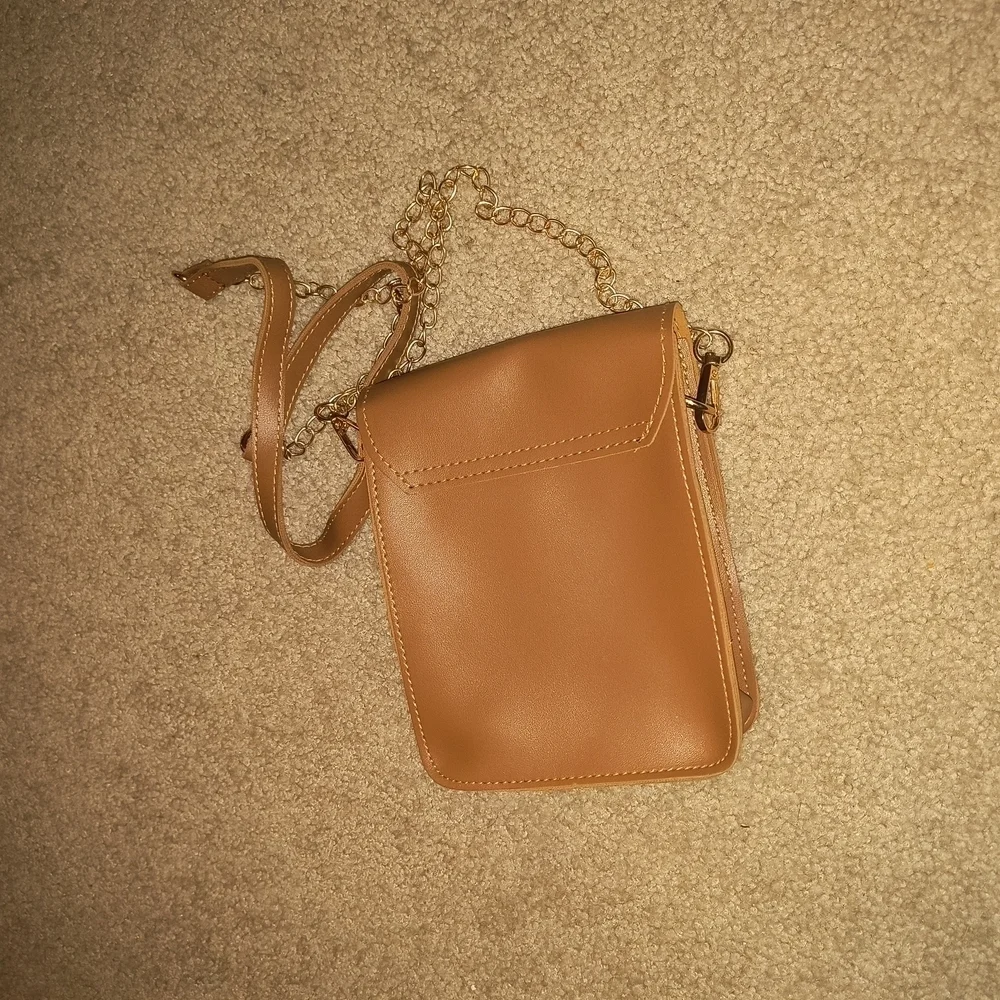 Brown Clutch with Chain Strap and Leather Material